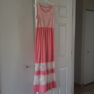White & pink long summer dress